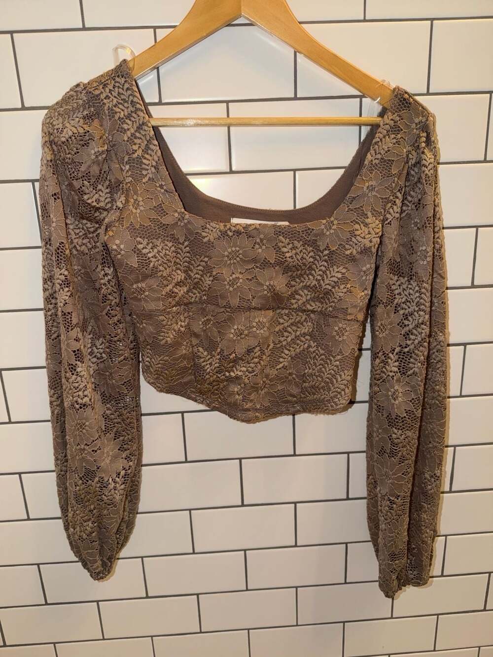 Altar'd State Brown Lace Long Sleeve Crop Top Size S